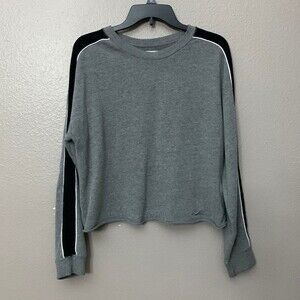 Hollister California crew neck long sleeve cropped Striped Sweater Medium Gray